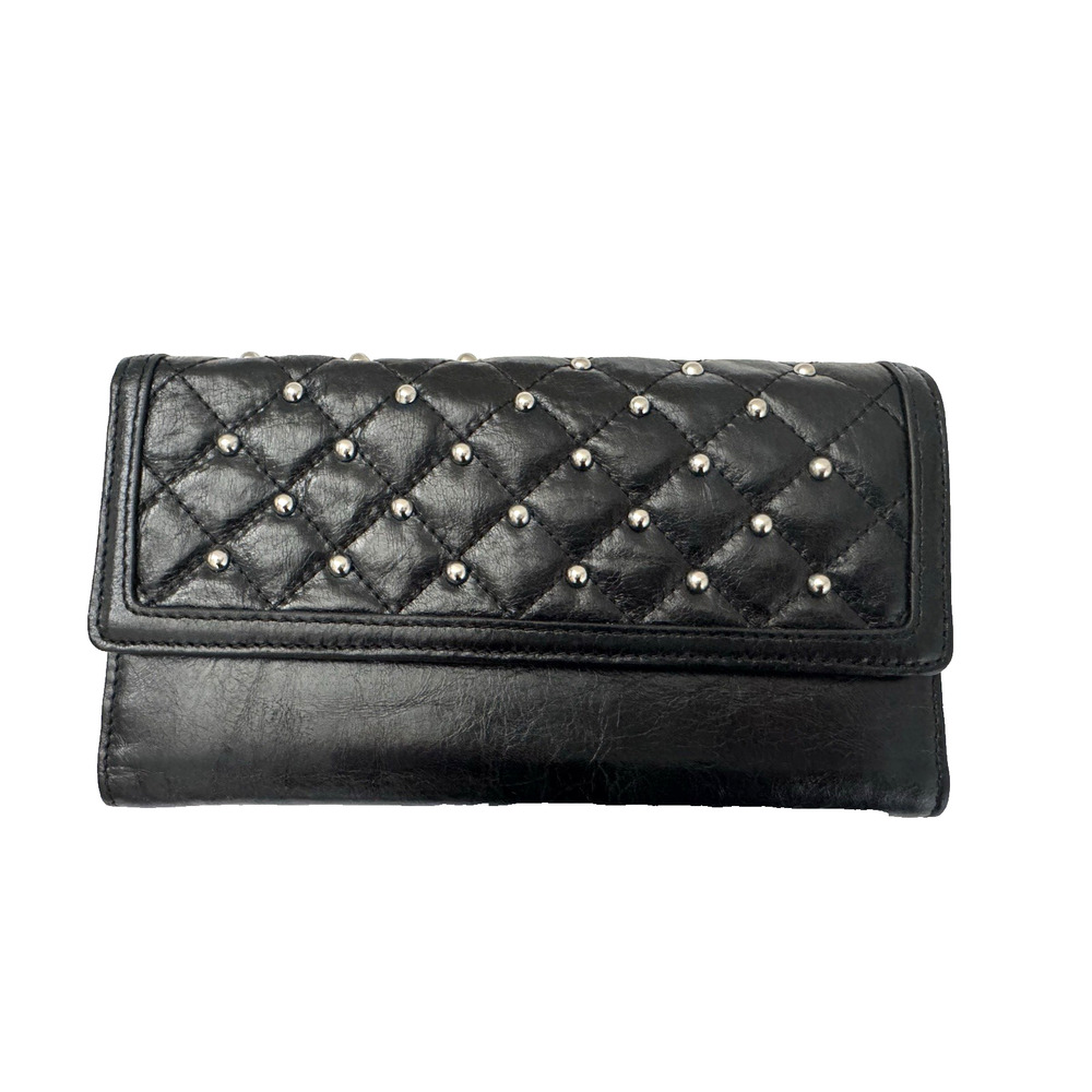 American Glamour by Bradley Mischka Wallet Black Leather Silver Studs NEW